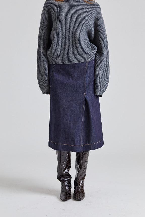 Victoria Beckham Denim Wrap Detail Skirt Dark Indigo Raw